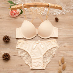 Front button girl underwear gathered sexy Japanese bra, lace trim back bra set