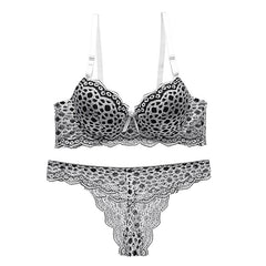 Leopard print bra set lace top thin bottom thick underwear set