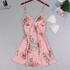 Leechee Women Sleepwear Nighty Nightdress Sexy Lingerie Nightgown Lady Off Shoulder Nightwear Female Night Home Cloth Dress