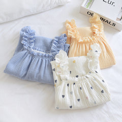 Simple cotton thin section mid-length sweet suspender pajamas