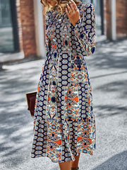 فستان بوهيمي برقبة مستديرة للربيع والخريف، تنورة كبيرة جديدة للفصول الأربعة