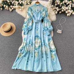 Ethnic style long-sleeved dress summer French print dress