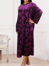 European and American round neck long-sleeved velvet purple warmth African women's nightgown bathrobe Nightgown
