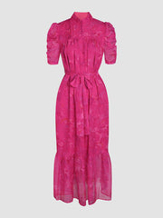 Rose Red Printed Half Turtleneck Dress