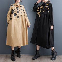 قم بتصوير النسخة الكورية الجديدة من أزياء الخريف بخياطة منقط وفستان رقيق غير رسمي معطف واق من المطر