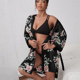 Fashion fattening and enlarged bathrobe casual silk V-neck lady's home service cardigan tie-up nightgown