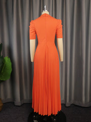 Elegant Women Maxi Pleated Dresses Notched Lapel Wrap High Waist Big Dress Modest Classy Wedding Guest Party Evening Gown