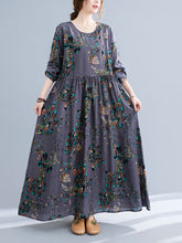 Women's printed dress fat mm plus size women's clothing daily casual home high waist stitching long sleeve round neck long belly cover up skirt