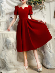 Ladies mid-length maroon simple birthday party dress banquet evening dress holiday dress dress