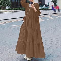 ZANZEA Elegant Long Sleeve V Neck Shirt Dress Women Casual Button Solid Ruffle Sundress Oversize Holiday Vestido Korean Kaftan