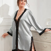 New summer V-neck pajamas women's casual large size nightgown fashion simple silk home clothes