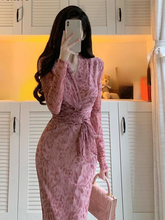 2023 women's Korean style fashion long-sleeved flower print dress women's slim elegant party dress V-neck long strappy vest