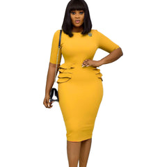 فستان مكتبي احترافي ذو ثنيات بلون موحد أوروبي وأمريكي