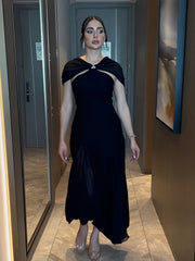 Black Elegant Waisted Chiffon Dress