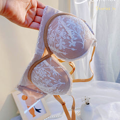 Small breasts show big gathered underwear women's auxiliary milk adjustment type anti-sagging flat chest no steel ring bra set thickened