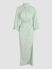 Light Green Elegant Chiffon Half Turtleneck Side Pleated Dress