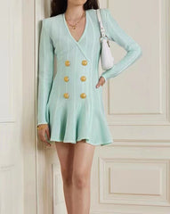 Double-breasted dress European and American foreign trade bandage dress deep V-neck ultra-short fishtail skirt pleated large hem skirt drape