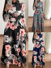 فستان نسائي طويل الأكمام للربيع والصيف بوهو منقوش عليه زهور، فستان طويل بحزام أنيق، فستان بوهو لحفلات أعياد الميلاد وحفلات ميدي