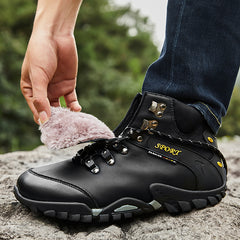 Autumn and winter high-top Martin boots outdoor men's sports hiking shoes cowhide non-slip casual shoes plus velvet to keep warm