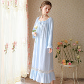 Nightdress women's spring long skirt cute court sweet style pajamas autumn long large size home clothes cotton