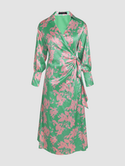 Printed color contrast sweet waist dress