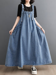 Plus size women's denim suspender skirt retro dress 2023 spring and summer sleeveless big dress female
