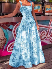 2023 summer new European and American women's temperament elegant suspenders tube top waist print large dress