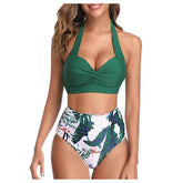 Leaf Print Bikini 2020 Female Swimsuit Women Swimwear Thong Push Up Bikinis Set High Waist Swimming Suits for Bathing Suit