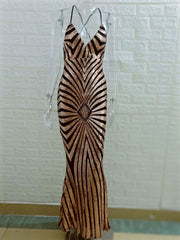 European and American sequins strapless long dress V-neck sexy swing dress women
