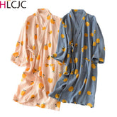 2021 Japanese Style Kimono Spring Summer New 100% Cotton Crepe Ladies Thin Nightgown Women Bathrobe Robe Home Service Pajamas