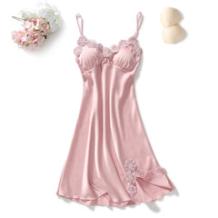 Sexy Sleeveless Sling Pajamas Summer Women's Gathering Satin Chiffon Pajamas V-neck Halter Nightgown Casual Nightdress Pajamas