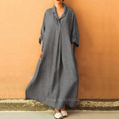 Long Sleeve Dress Loose Plus Size Shirt Dress Boho Ankle Dress