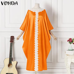 VONDA Elegant Dresses For Women 2022 Random Printed O Neck Dolman Sleeve A-Line Vestidos Bohemian Party Casual Summer Plus Size Long Dresses