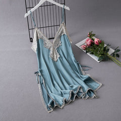 New women's suspender nightdress deep v lace suspender nightgown solid color home nightdress