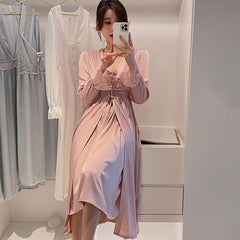 V-Neck Kimono Nightwear 2Pieces Robe Set Femme Sleepwear Bathrobe&Chemise Nightgown Suit Lace Gown Intimate Lingerie Extended nightdress nightgown set