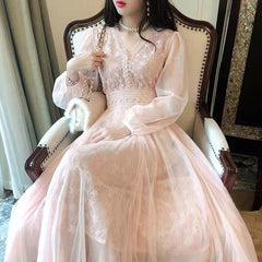 Dress Long Super- First Love Skirt Women's Autumn Elegant Apricot Dress Mesh Dress 2022 New Spring