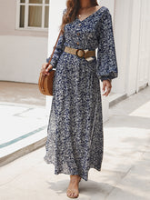 فستان ماكسي زهري عتيق صيفي على شكل حرف a بخصر عالٍ وأكمام واسعة ربيعية طويلة أنيقة بتصميم بوهو للنساء