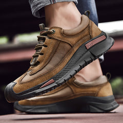 Men's shoes spring and summer men's leather outdoor sports casual shoes all-match leather toe top layer cowhide soft bottom hiking shoes