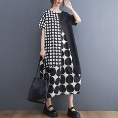 Women's western-style skirt Korean style summer literary and artistic large size and thin wave point stitching mid-length dress