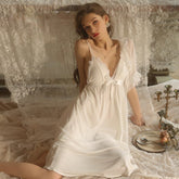 Women Sexy Pijamas Sleepwear Nightgown With Breast Pad V-neck Halter Long Nightdress Short Sleeve Robe Femme Louge wear 2022
