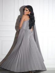 Silver Elegant Satin Cape Slim Hip Dress