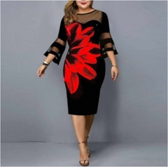 New digital printing gauze stitching plus size women's dress