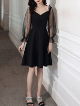 Ladies V-neck Short Long Sleeve Simple Party Dress Fashion Banquet Evening Dress