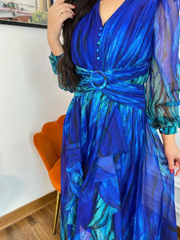 Puffy Gradient Blue Chiffon Dress