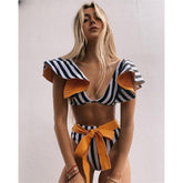 New split swimsuit women's cross-border bikini striped heavy industry pressure line high waist bikini