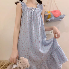 Young Girl Sweet Nightdress Spring Summer Shortless Sleeve Nightgowns & Sleepshirts Women Sleepwear Style Outwear