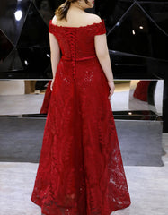 Women's Plus Size Off Shoulder Lace Embroidery Bridal Dress Banquet Party Dress Long