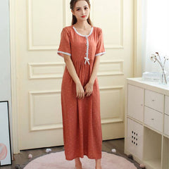 New Summer Nightdress Women Cotton Short Sleeve Polka Dot Breathable Nightgown Homewear Lady Princess Sleepwear Sleepdress Women