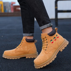 Leather rhubarb boots men's British style lace up Martin boots short boots 2022 spring and autumn single boots thick bottom all-match hiking boots