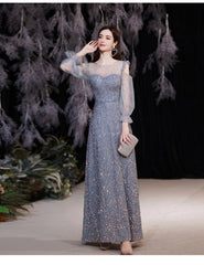 Hot sale new French toast dress bride long-sleeved dinner annual catwalk catwalk piano performance stage performance host wedding dress